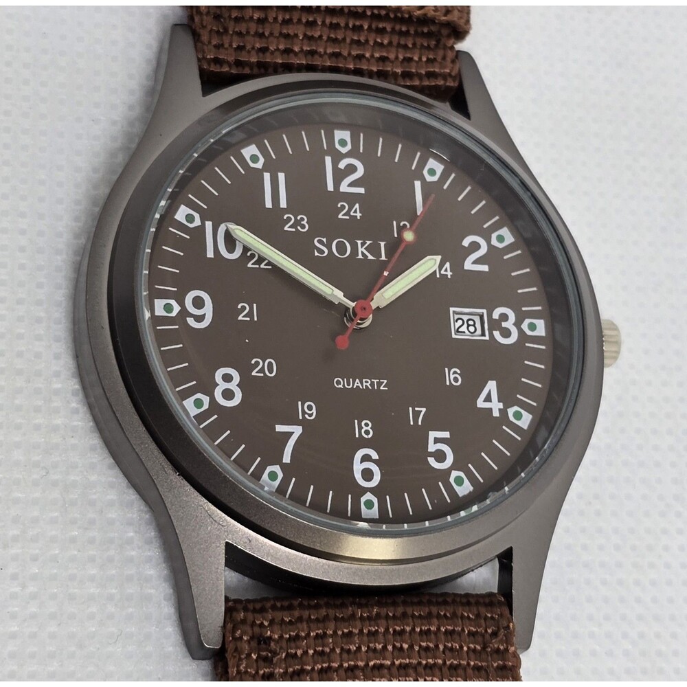 Men's SOKI US Military Army Calendar Analog Quartz Brown Canvas Band Watch 07 - Picture 7 of 9